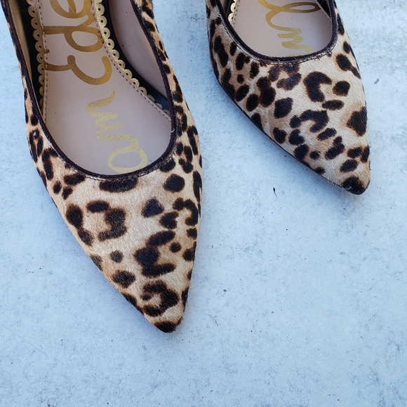 Sam Edelman Leopard Print Heels Pumps Pointed Toe Calf Hair SZ 6 - Picture 5 of 8